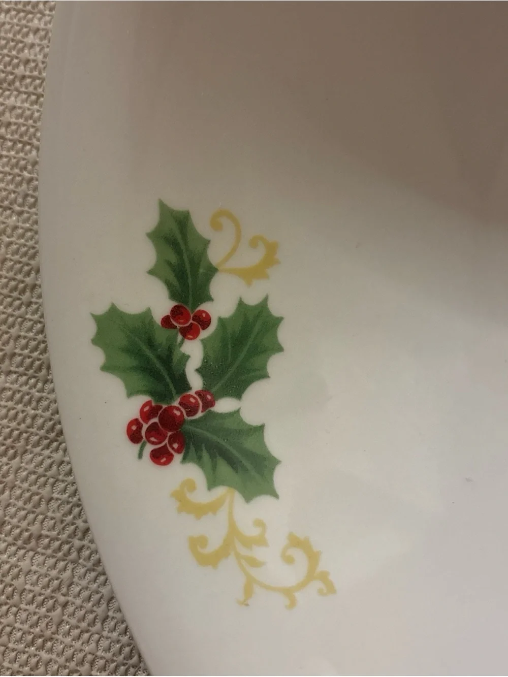 Vintage ATICO Christmas Serving Bowl The Spirit of Christmas is Love Holly Gold